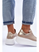 Dámské kožené sportovní boty na platformě Bežové Lemar model 21633508 - Boto Dámské kožené sportovní boty na platformě Bežové Lemar model 21633508 - Boto