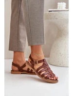 Kožené sandály na plochém podpatku hnědé Zazoo model 21682324 - Boto Kožené sandály na plochém podpatku hnědé Zazoo model 21682324 - Boto