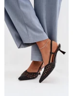 Dámské Plecione Sandály na Podpatku Černé Selinae