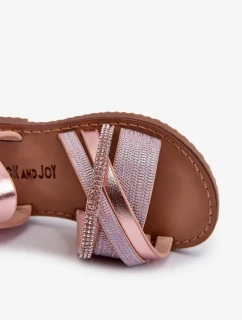 Lesklé dětské sandály na suchý zip, růžová Delphina