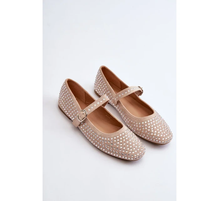 Ekologické semišové baleríny zdobené béžovými kamínky Tinara Ekologické semišové baleríny zdobené béžovými kamínky Tinara