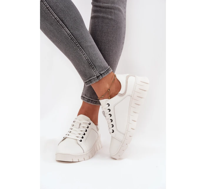 Dámské kožené polobotky se šněrováním Vinceza – bílé