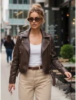 Ramoneska damska skórzana z zamkami brązowa FashionStreet TY5641