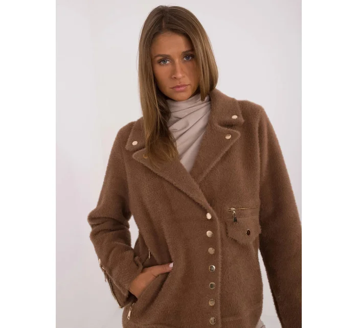 Hnědá krátká vlněná bunda typu alpaka (250)