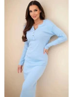 Dámská bavlněná šaty s dlouhým rukávem a knoflíkovým výstřihem modrá Dámská bavlněná šaty s dlouhým rukávem a knoflíkovým výstřihem modrá