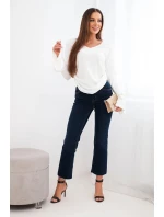 Dámská ribkovaná blůza s V výstřihem a volány na rukávech ecru