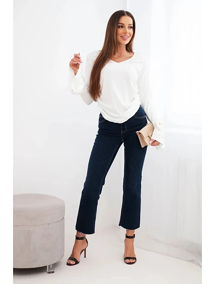 Dámská model 21938032 blůza s V výstřihem a volány na rukávech ecru - K-Fashion Dámská model 21938032 blůza s V výstřihem a volány na rukávech ecru - K-Fashion
