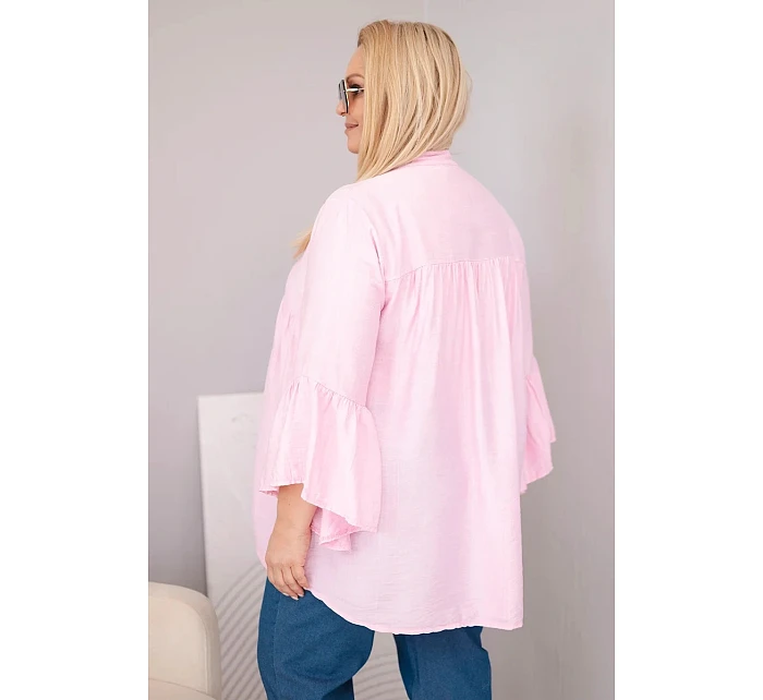 Dámská viskózová halenka Plus Size s volánovým rukávem a výstřihem do V cukrově růžová