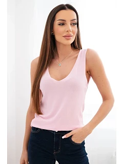 Dámská viskózová halenka bez rukávů s výstřihem do V bonbónově růžová