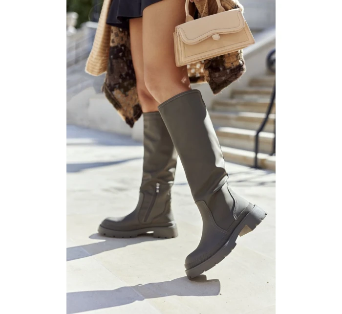 Dámské Kozačky Khaki  On model 21562160 - S.Barski