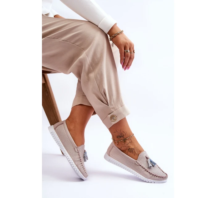 Dámské prolamované kožené mokasíny Světle růžové model 21618150 - EVENTO Dámské prolamované kožené mokasíny Světle růžové model 21618150 - EVENTO