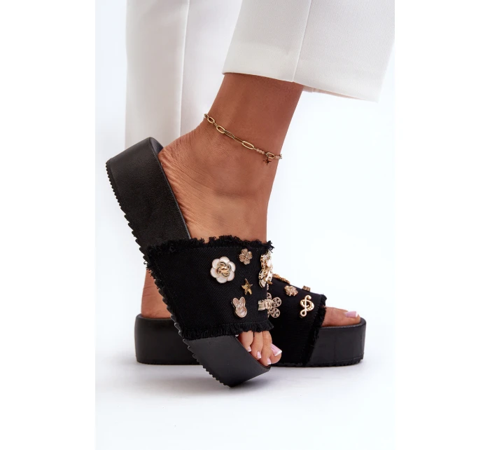 Dámské žabky na platformě s přezkami Černé