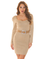 Sexy Knit Dress with houndstooth pattern & belt