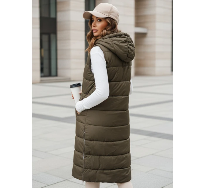 Dámská dlouhá prošívaná zelená vesta Dstreet model 21993367 - FashionStreet