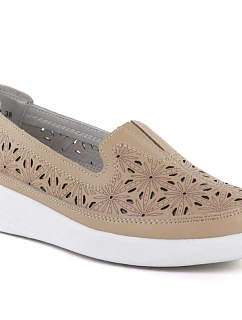 Dámská pohodlná kožená prolamovaná obuv béžová Evento 6849