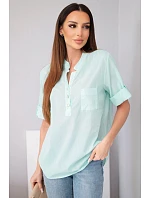 Dámská bavlněná košilová halenka s krátkým rukávem a kapsičkou mátová
