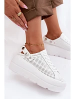 Kožené Ažurové Dámské Tenisky Na Platformě S Páskem Na Patě D&A LR61-7088 Bílé