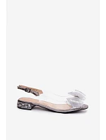 Průhledné sandály s krystaly a síťovanou mašlí D&A MR61-9004 Šedé