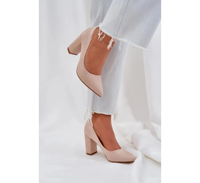 Dámské lodičky na podpatku z eko semiše Florena – béžové Dámské lodičky na podpatku z eko semiše Florena – béžové