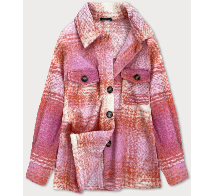 Růžová melanžová dámská košilová bunda (3925B)