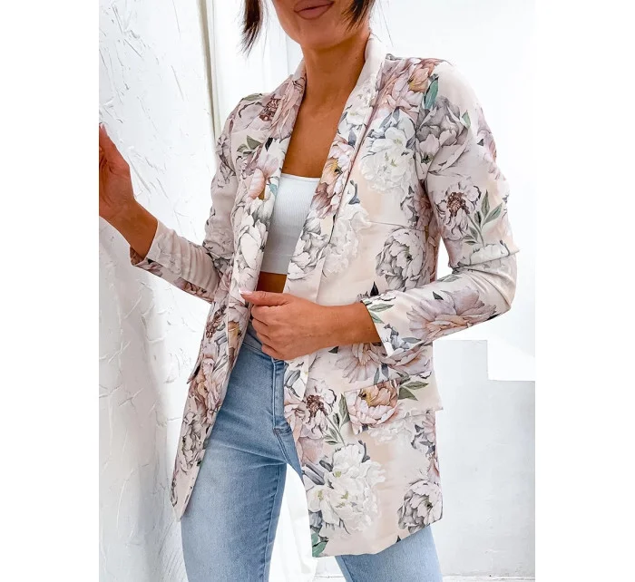 Béžové dámské sako s podšívkou model 20070247 - Moon Béžové dámské sako s podšívkou model 20070247 - Moon