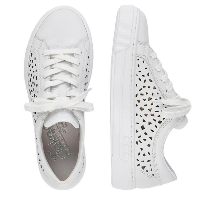 Skórzane buty W białe model 22018131 - Rieker