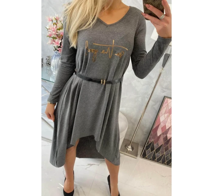 Šaty s ozdobným páskem a nápisem graphite Šaty s ozdobným páskem a nápisem graphite
