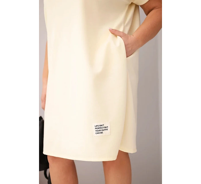 Dámské šaty Plus Size s krátkým rukávem a kapsami žlutá