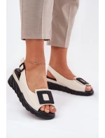 Kožené Dámské Sandály Na Klínu s Dekorací Artiker 56C1570 Béžové