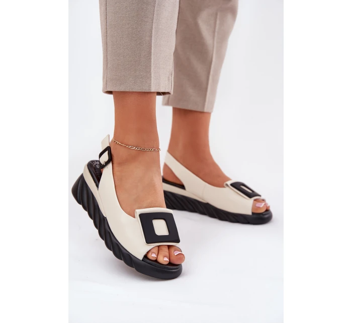 Kožené Dámské Sandály Na Klínu s Dekorací Artiker 56C1570 Béžové