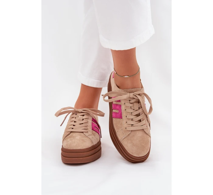 Dámské tenisky na platformě z přírodní semiš béžovo-růžové Eldira Dámské tenisky na platformě z přírodní semiš béžovo-růžové Eldira
