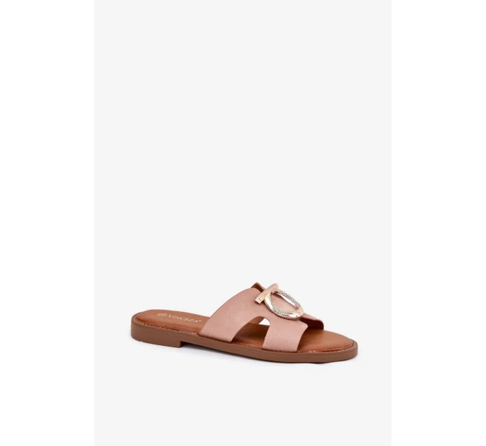 Dámské pantofle na nízkém podpatku s ozdobou Vinceza – béžové