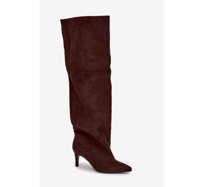 Dámské kozačky na jehlovém podpatku, vsuvné Mavilla – čokoládové