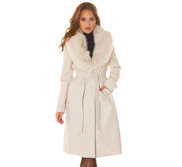 Sexy kožený zimní kabát s detaily z umělé kožešiny