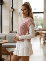 Dámský svetr 2 v 1 s bílou košilí CELESTIA růžová FashionStreet MY2217