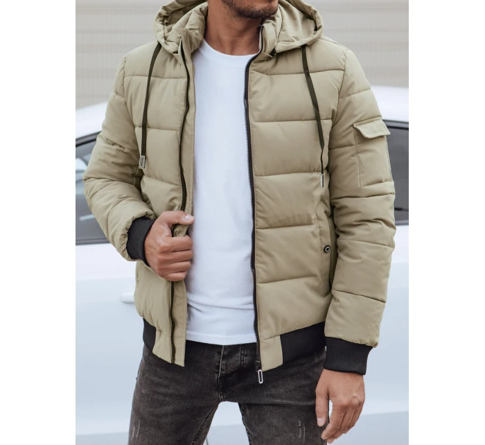 Pánská prošívaná zimní bunda s kapucí béžová FashionStreet TX4838