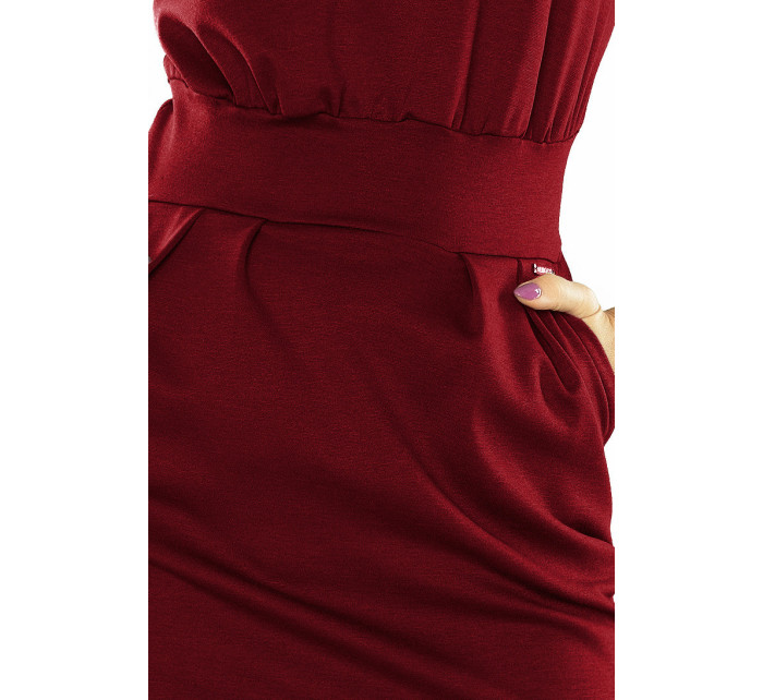 Dámské midi šaty SARA v bordó barvě se zvýšeným střihem model 6353673