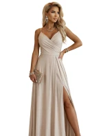 CHIARA Maxi šaty bez ramínek s obálkovým výstřihem a rozparkem na nohou  s třpytkami model 21938652 - numoco