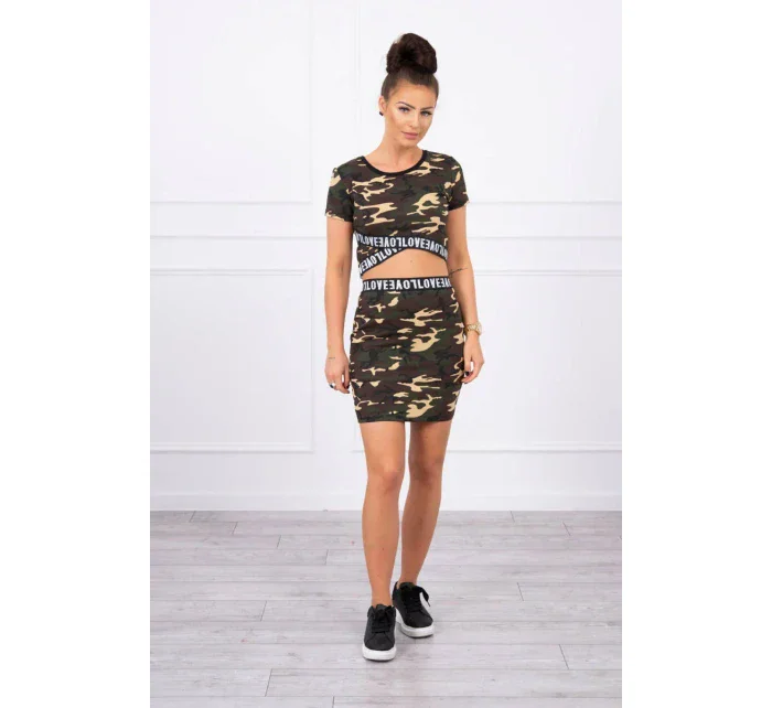 Souprava halenky se sukní moro khaki+hnědá Souprava halenky se sukní moro khaki+hnědá