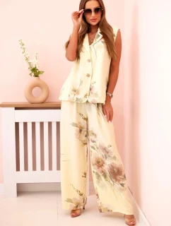Dámský komplet z  a kalhoty květinové žlutý model 21193192 - K-Fashion