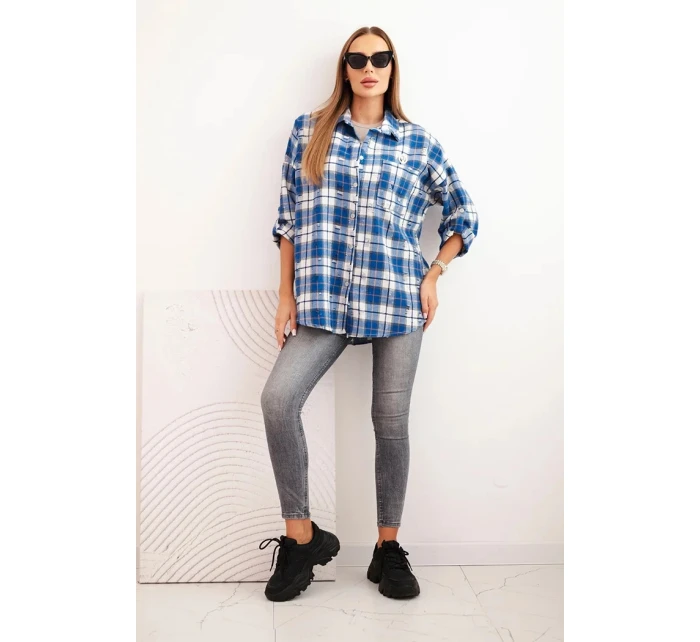 Dámská kostkovaná bavlněná košile s efektem obnošení chabrová Dámská kostkovaná bavlněná košile s efektem obnošení chabrová