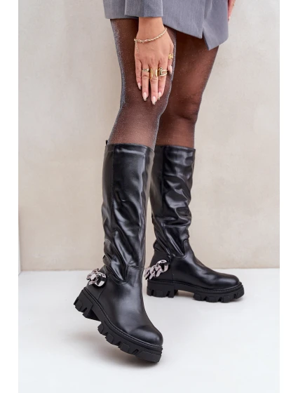 Kozačky Na Plochém Podpatku S Černé model 21680857 - Boto