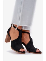 Sandály Na Podpatku Z Eko Semiše Černé Lanadriena