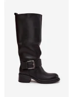 Zateplené dámské kozačky na klocku s přezkou Černé Raphaela Zateplené dámské kozačky na klocku s přezkou Černé Raphaela