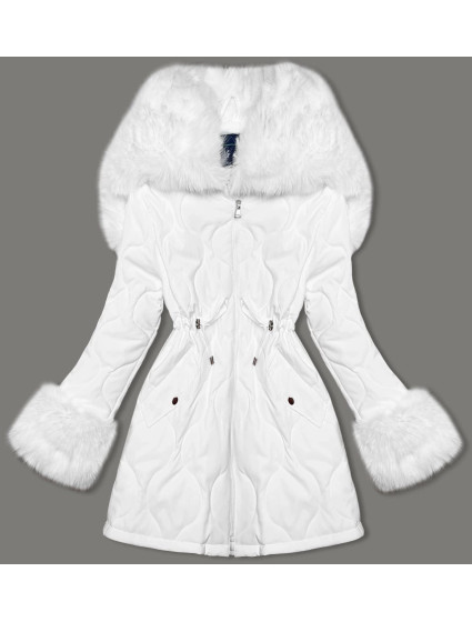 Bílá dámská prošívaná zimní bunda s kožešinovou podšívkou Ann Gissy (AG1-3091)