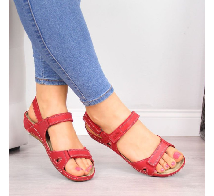 Kožené sandály na suchý zip červené W Helios 205 dámské