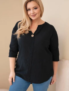 Dámská bavlněná halenka Plus Size s výstřihem na knoflíky černá