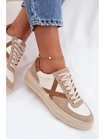 Kožené semišové dámské tenisky model 22076948 béžové - Zazoo