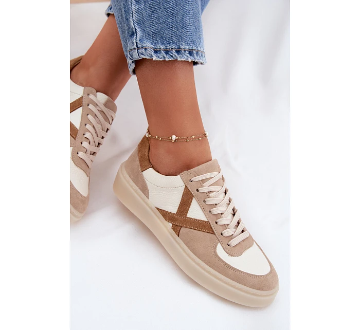 Kožené semišové dámské tenisky model 22076948 béžové - Zazoo