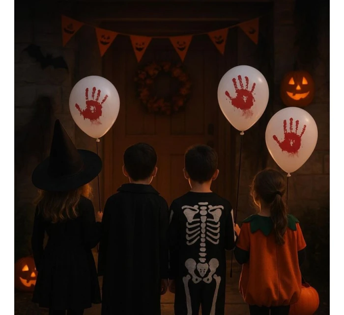 HALLOWEEN DEKORATIVNÍ BALÓN KRVAVÝ OTISK RUKY 10KS